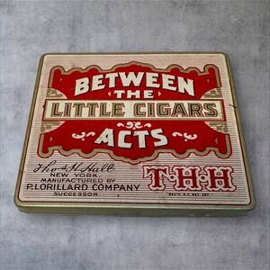 Between the Acts Little Cigars Tin P. Lorillard Red Cream Vintage Antique
